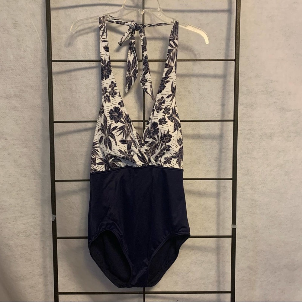 DREAMSUIT‎ Halter Style Swimsuit Blue and White Size 12 New With Tags NWT